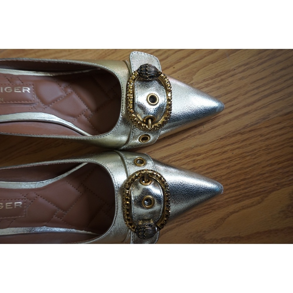 Kurt Geiger Mayfair Buckle Leather Pointed toe Heeled Mules in Silver Size 39 - Picture 2 of 8
